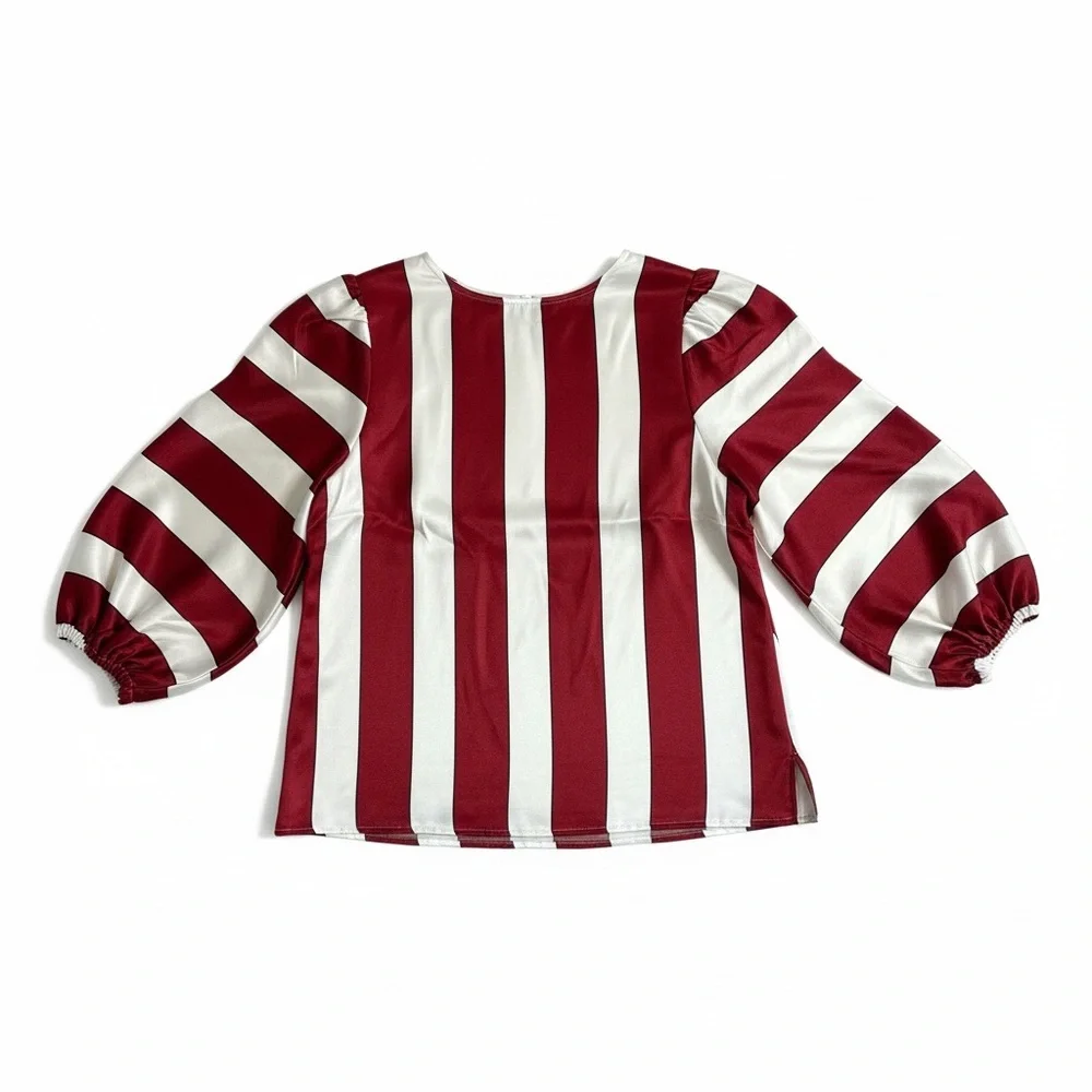 Anthropologie Red and White Striped Satin Blouse